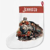 Vintager Dampfzug Traditionelle Weihnachtsfeiertag Großer Weihnachtsstrumpf (Rückseite)