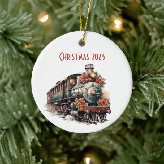 Vintager Dampfzug Traditionelle Weihnachtsfeiertag Keramik Ornament (Baum)