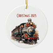 Vintager Dampfzug Traditionelle Weihnachtsfeiertag Keramik Ornament (Vorne)
