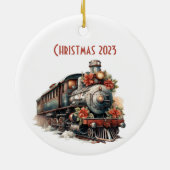 Vintager Dampfzug Traditionelle Weihnachtsfeiertag Keramik Ornament (Hinten)