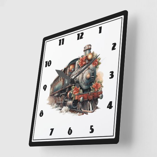 Vintager Dampfzug Traditionelle Weihnachtsfeiertag Quadratische Wanduhr (Winkel)