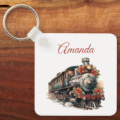 Vintager Dampfzug Traditionelle Weihnachtsfeiertag Schlüsselanhänger (Vorderseite)