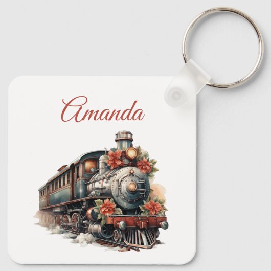 Vintager Dampfzug Traditionelle Weihnachtsfeiertag Schlüsselanhänger (Rückseite)