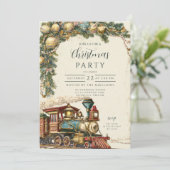 Vintager Dampfzug Weihnachten Einladung (Stehend Vorderseite)