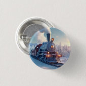 Vintager Dampfzug Winterlandschaft Schneeberg Button (Vorne & Hinten)