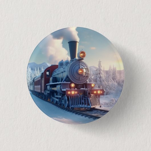 Vintager Dampfzug Winterlandschaft Schneeberg Button (Vorderseite)