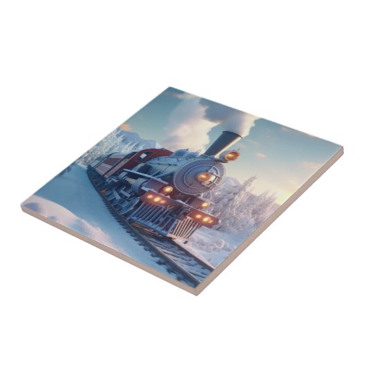 Vintager Dampfzug Winterlandschaft Schneeberg Fliese (Seite)