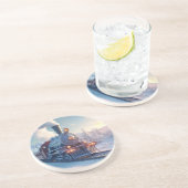 Vintager Dampfzug Winterlandschaft Schneeberg Getränkeuntersetzer (Seite)