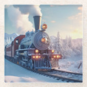 Vintager Dampfzug Winterlandschaft Schneeberg Glasuntersetzer (Vorderseite)