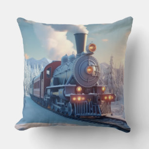 Vintager Dampfzug Winterlandschaft Schneeberg Kissen