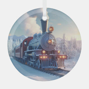 Vintager Dampfzug Winterlandschaft Schneeberg Ornament Aus Glas