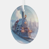 Vintager Dampfzug Winterlandschaft Schneeberg Ornament Aus Glas (Vorderseite links)