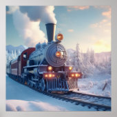 Vintager Dampfzug Winterlandschaft Schneeberg Poster (Vorne)