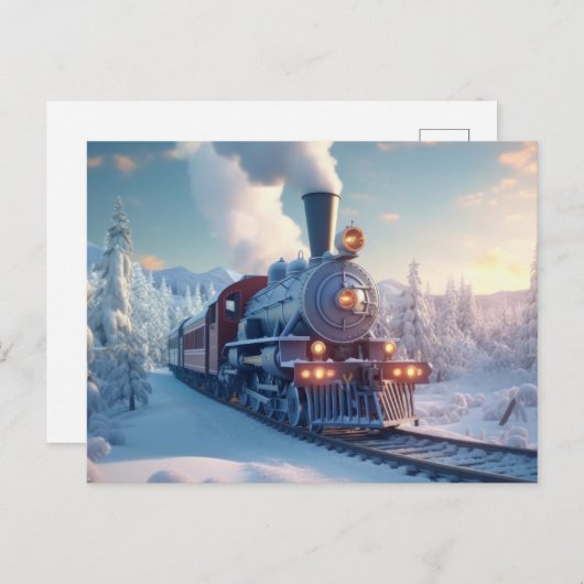 Vintager Dampfzug Winterlandschaft Schneeberg Postkarte (Vorne/Hinten)