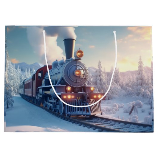 Vintager Dampfzug Winterschneeberg Große Geschenktüte (Vorderseite)