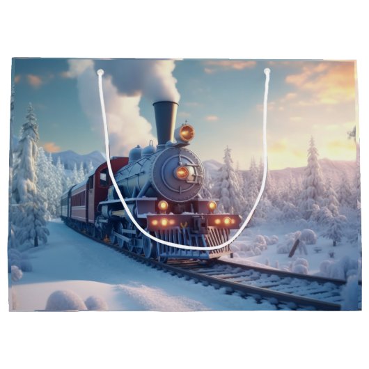 Vintager Dampfzug Winterschneeberg Große Geschenktüte (Rückseite)