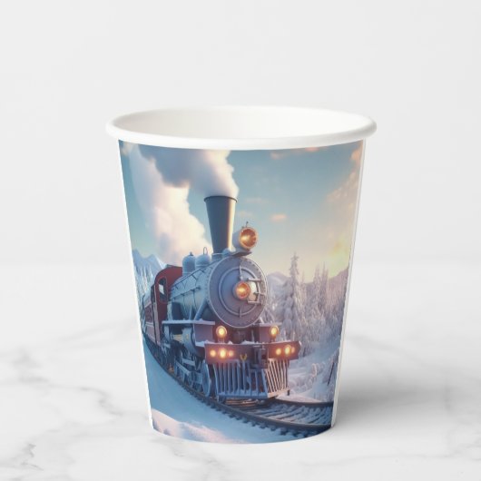 Vintager Dampfzug Winterschneeberg Pappbecher (Rückseite)