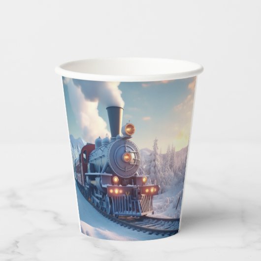 Vintager Dampfzug Winterschneeberg Pappbecher (Vorderseite)