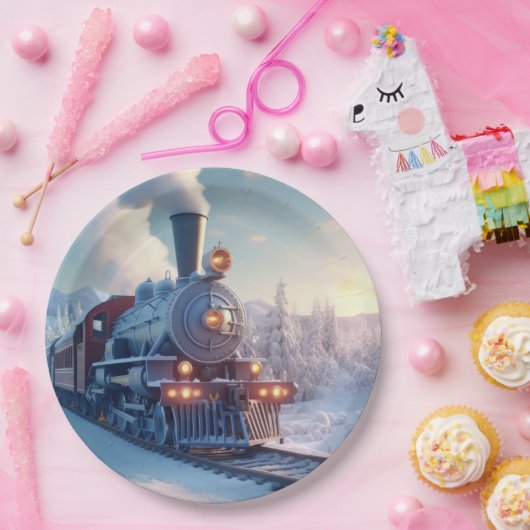 Vintager Dampfzug Winterschneeberg Pappteller (Party)