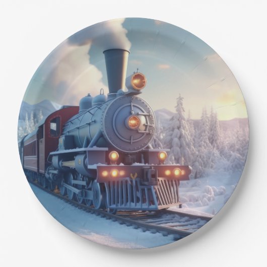 Vintager Dampfzug Winterschneeberg Pappteller (Vorderseite)