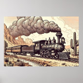 Vintager Dampfzug Zeichnend Poster (Vorne)