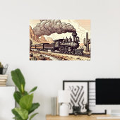 Vintager Dampfzug Zeichnend Poster (Heimbüro)