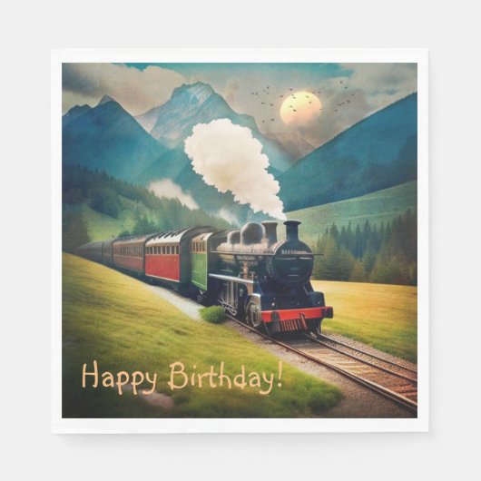 Vintager Dampfzug zum Geburtstag Serviette (Vorderseite)
