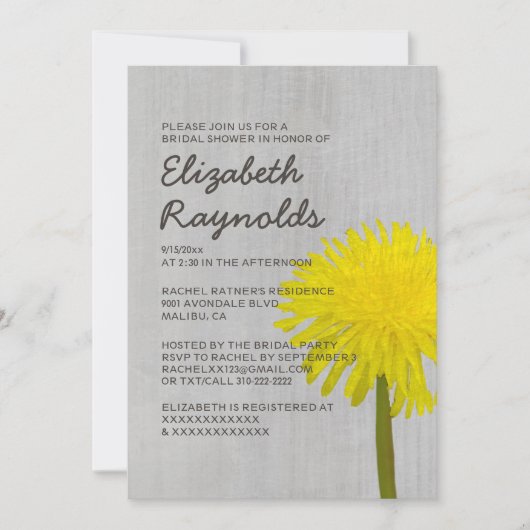 Vintager Dandelion Bridal Dusche Einladungen (Vorderseite)