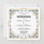 Vintager Deko Art Elegante Schwarz-weiße Hochzeit Einladung (Vorderseite)