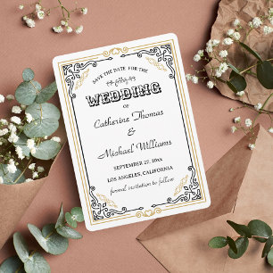 Vintager Deko Art Elegante Schwarz-weiße Hochzeit Save The Date