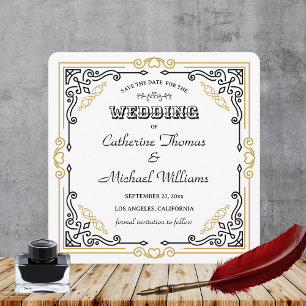 Vintager Deko Art Elegante Schwarz-weiße Hochzeit Save The Date