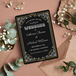 Vintager Deko Art Elegante Schwarz-weiße Hochzeit Save The Date
