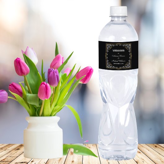 Vintager Deko Art Elegante Schwarz-weiße Hochzeit Wasserflaschenetikett