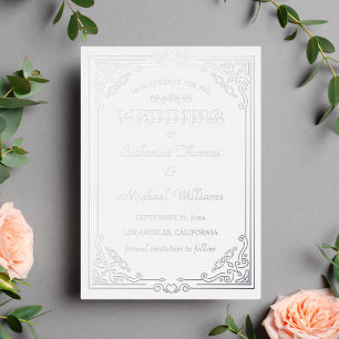 Vintager Deko Art White & Silver Save the Date Folieneinladung