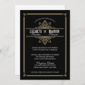 Vintager Deko Black & Gold Hochzeitsempfang Einladung (Vorne/Hinten)