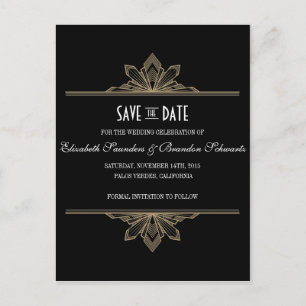 Vintager Deko Black & Gold Save the Date Ankündigungspostkarte