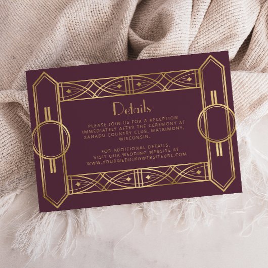 Vintager Deko Burgundy Gold Wedding Details Begleitkarte