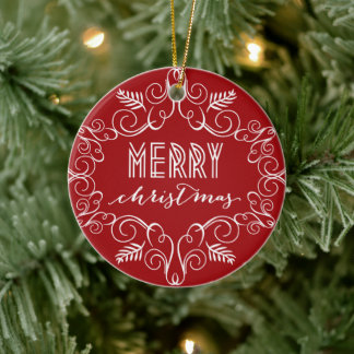 Vintager Deko Festive Folies Rotes Weihnachtsfest  Keramik Ornament