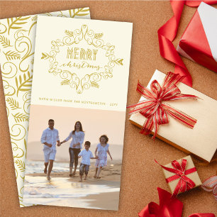 Vintager Deko Foliage Frame Frohe Weihnachts-Foto Feiertagskarte