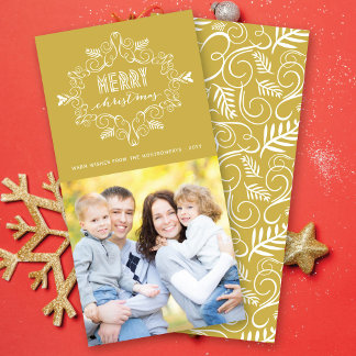 Vintager Deko Foliage Frame Frohe Weihnachts-Foto Feiertagskarte