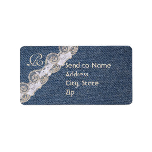 Vintager Denim- und Spitzen-Monogramm-Adressenkenn Adressaufkleber
