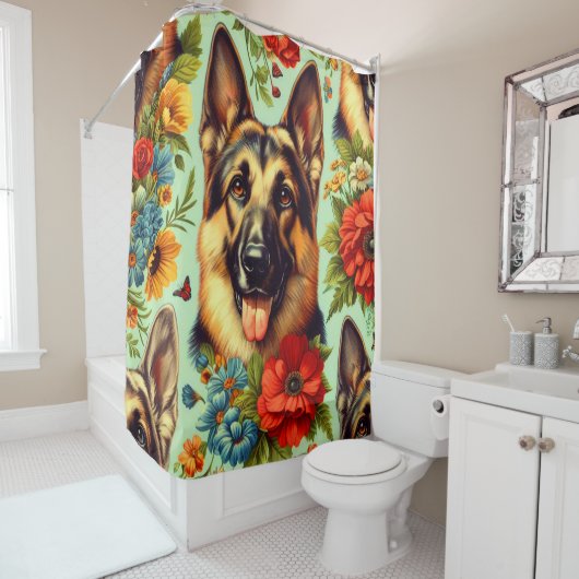 Vintager deutscher Schäferhund Duschvorhang (Beispiel)