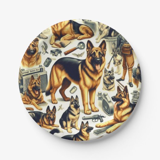 Vintager deutscher Schäferhund nahtlos Pappteller (Vorderseite)