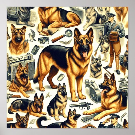 Vintager deutscher Schäferhund nahtlos Poster (Vorne)