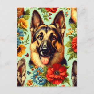 Vintager deutscher Schäferhund Postkarte