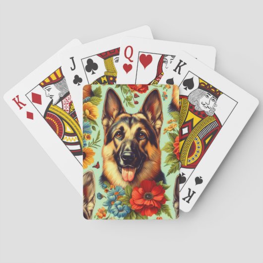 Vintager deutscher Schäferhund Spielkarten (Rückseite)