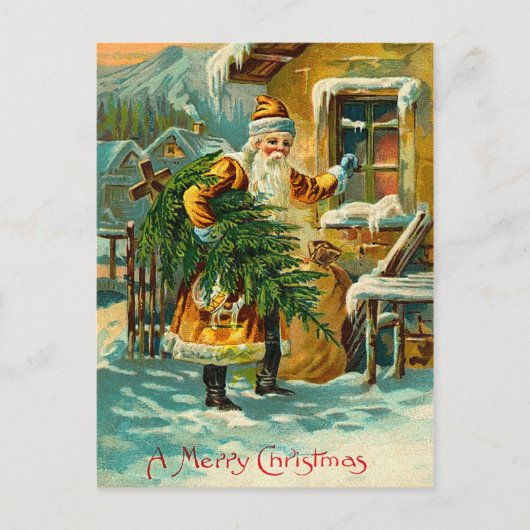 Vintager deutscher Weihnachtsmann in Gelb Feiertagspostkarte (Vorderseite)