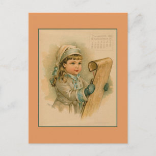 Vintager Dezember 1891 zeichnend Kinder Postkarte