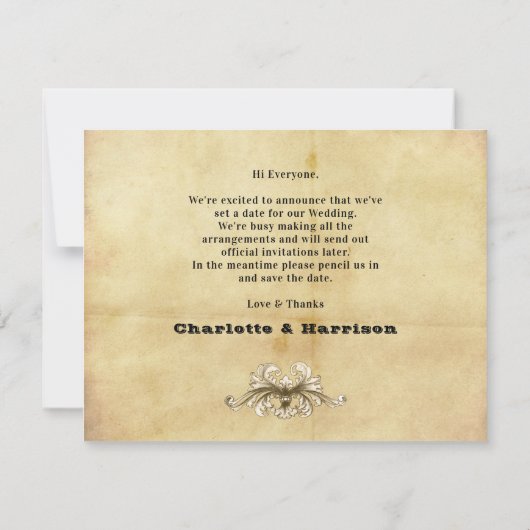 Vintager Distanzstil Save the Date (Rückseite)