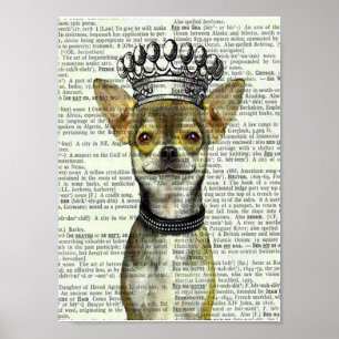 VINTAGER DOG ART DRUCKER, POSTER, CHIHUAHUA W CROW POSTER